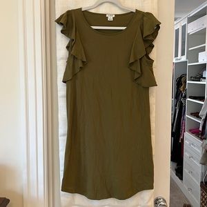 J Crew Flutter Sleeve Olive Dress XS